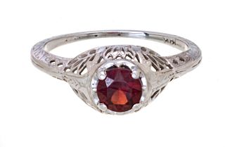 Garnet And 14 Kt White Gold Ring, Size: 6