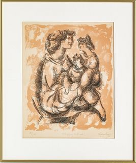 CHAIM GROSS, LITHOGRAPH, 1977, H 17" W 13" "HAPPY MOTHER"