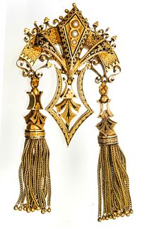 Victorian Gold Filled Tassel Brooch, C. 1885, L 3.2'' 32.7g