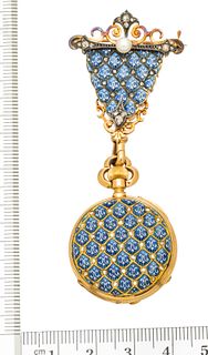 French Blue Enamel And Diamond Pendant Watch, C. 1883, L 3.2'' 37g