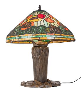 American Lead Art Glass Poppy Table Lamp, Late 20th C., H 24'' Dia. 20''