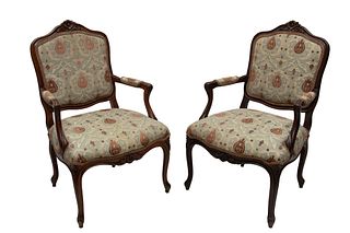 Louis XV Style Mahogany Armchairs, H 38'' W 24'' Depth 20'' 1 Pair