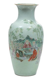 Chinese Hand-painted Porcealain Vase, H 16'' Dia. 7.5''