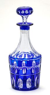 Cobalt Blue Overlay Crystal Wine Decanter