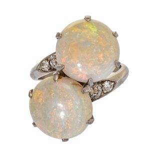 Matching Opals (2) And 14K White Gold Ring, Size 6, 1 pc