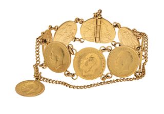 21K Gold British Sovereign Coin Bracelet 91.4g