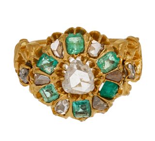 Gold , Rough Cut Emerald Ring, Size 8 C. 1900