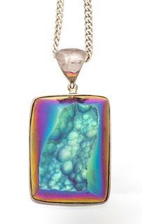 Iridescent Glass, Starborn Sterling Silver Chain & Pendent L 28''