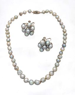 Grey Baroque Pearl Necklace, Earrings L 14''