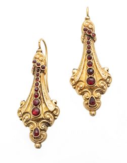 Garnet & 10K Gold Austria Earrings H 1.5'' 7g