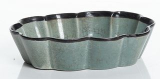 Chinese Celadon Washer With Bronze Rim, H 2'' W 5.75'' L 7.5''