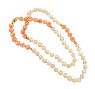Angel Skin Coral And Pearls (7mm) Necklace L 30''