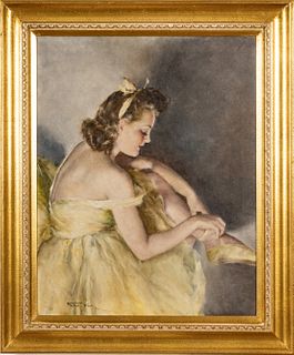 Pal Fried (American/Hungarian, 1893-1976) Oil On Canvas, Woman Putting On Ballet Slippers, H 29.75'' W 23.75''