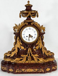 A 19THC. FRENCH LOUIS XV MARBLE CLOCK WITH BRONZE