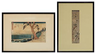 Ando Hiroshige (Japanese) Woodblock Prints In Colors On Paper, C. 1840s, Group Of Two Works H 7.5'' W 12''