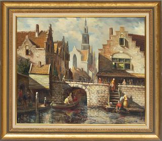 Hendrik Breedveld (Dutch, 1918-1999) Oil On Canvas, Dutch Canal Scene, H 24'' W 36''