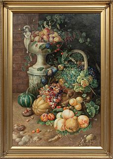 Signed Magaretter, Oil On Canvas,  20th C., Still Life Of Fruit, H 36'' W 24''
