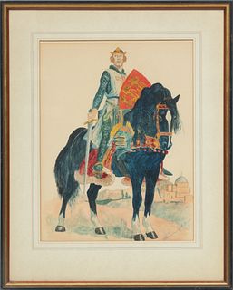 Patricia Updike (American, 20th C.) Watercolor On Paper, C. 1941, Richard The Lion Heart, H 16.25'' W 12.5''
