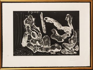 Pablo Picasso (Spanish, 1881-1973) Aquatint On Rives BFK Paper, 1966, Peintre Et Modele Accoude, H 12.625'' W 18.5''