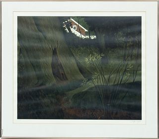 Carolyn Wyeth, Lilthograph C. 1974, "Up From The Woods", H 25'' W 30''