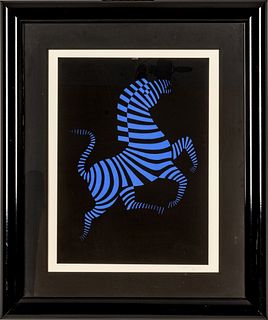 Victor Vasarely (French/Hungarian, 1906-1997) Screenprint In Colors On Wove Paper, Blue Zebra, H 23.75'' W 17.25''