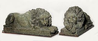 19TH C. ITALIAN CARVED MARBLE LIONS AFTER CANOVA