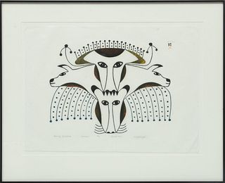 Ningeeuga Oshuitoq (Inuit, 1918-1980) Stonecut On Paper, 1979, Family Of Wolves, H 20.5'' W 28.5''
