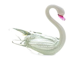 Swedish Art Glass Swan Figurine, H 7'' W 4'' L 8''