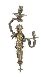 French Bronze Figural Sconce, C. 1900, H 17'' W 8'' Depth 8.75''