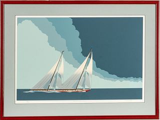 Illegibly Signed Screen Print On Paper, The Magnificent J. Boats, H 20'' W 30''