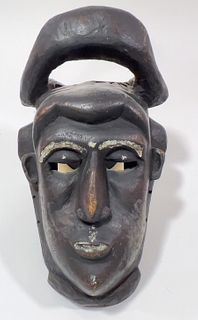 African Polychrome Carved Wood Mask, H 14", W 8", D 5"