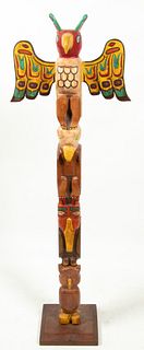Northwest Coast Painted Carved Wood Totempole, H 49", W 17"