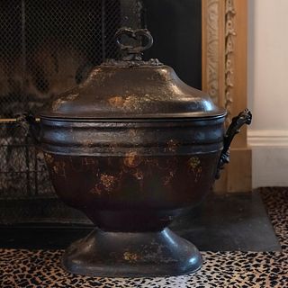 Victorian Black and Polychrome Painted Tole Coal Scuttle