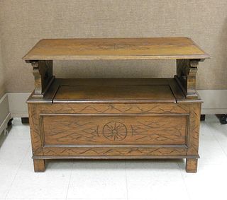Convertible Oak Hall Bench Table Chest.