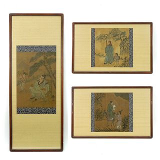 (3) Asian Paintings on Silk.