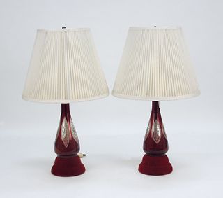 Pair of Ruby Flash Glass Table Lamps.