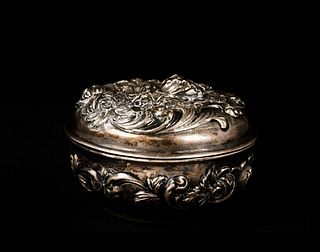 Silver Floral Repousse Round Lidded Box