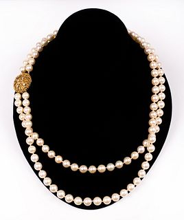 Double Strand 8mm Pearls with Diamond 14K Gold Clasp