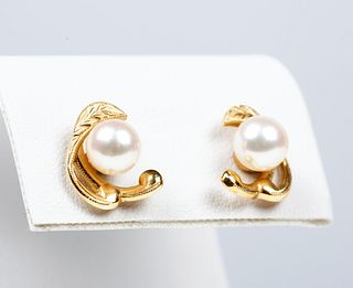 Mikimoto Pearl and 14K Gold Earrings