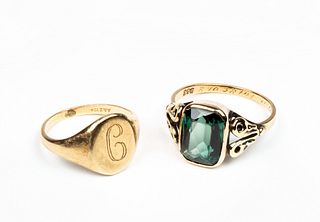 Antique 8K Gold Gemstone Ring and 10K Gold Signet Ring