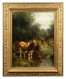 Charles Franklin Pierce (1844-1920) 'Cattle Watering at the Creek'