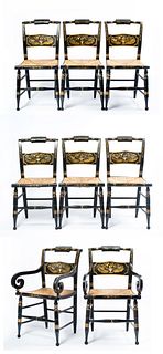 Set of Eight Antique Hitchcock Dining Chairs