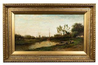 Hendrick Dirk Kruseman Van Elten (1829-1904) 'River Scene at Sunset, c.1870's'