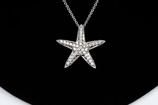 14K White Gold Diamond Starfish Necklace