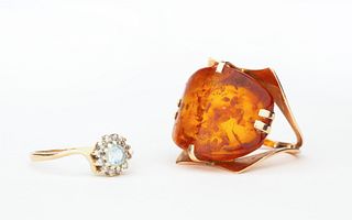 Amber 14K Gold USSR Modernist Ring