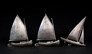 Three Custom Sterling Sailboat Pins By Samuel Walker