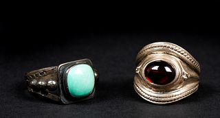 Two Gemstone and Silver Rings