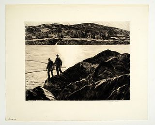 Gifford Beal (1879-1956) 'Fishermen on the Rocks, 1930'