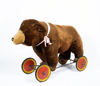 A Large Steiff Antique Stuffed Bear on Wheels