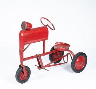 An Antique Red Painted Metal Tractor Tricycle